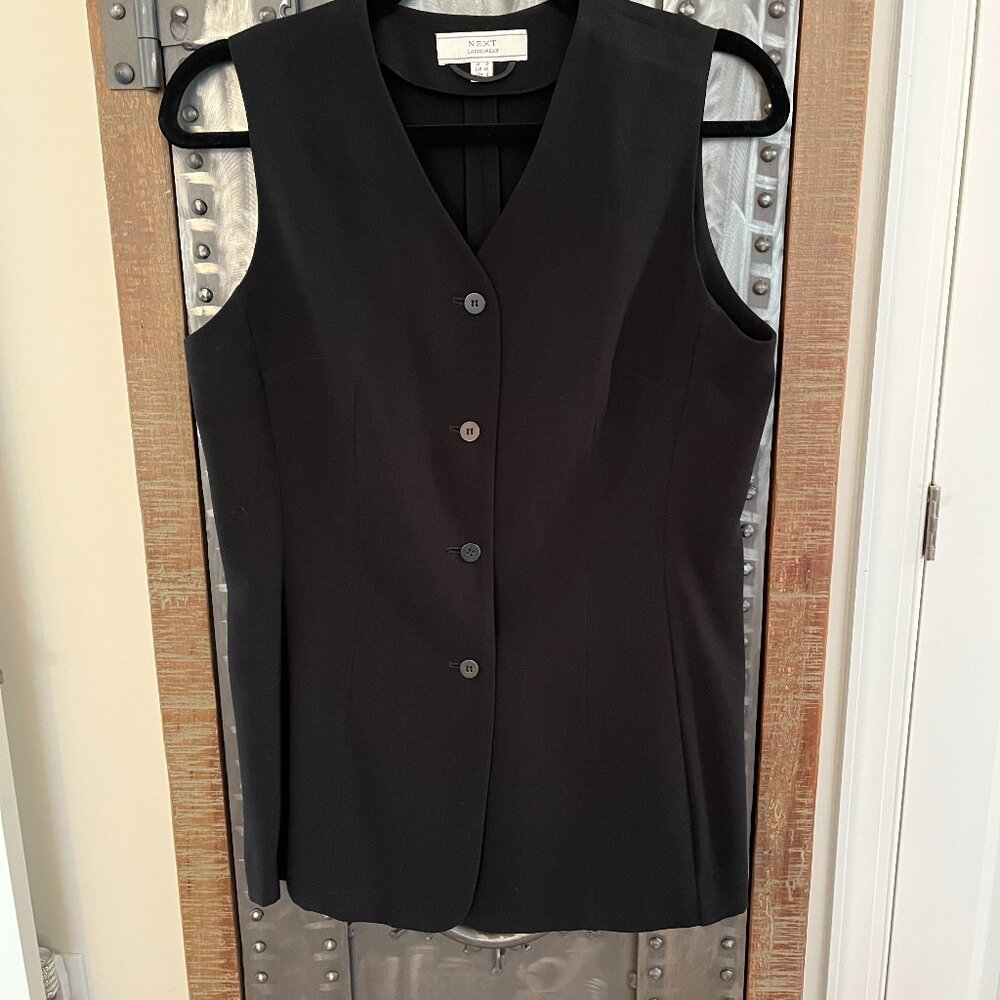 VINTAGE: NEXT UK Ladieswear Sleeveless Black Tailored Buttoned Top with Belt